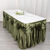 Create an Enchanting Atmosphere with the 14ft Dusty Sage Green Pleated Satin Double Drape Table Skirt