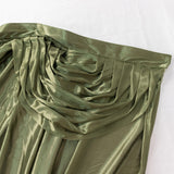 Enhance Your Table Setting with the 14ft Dusty Sage Green Pleated Satin Double Drape Table Skirt